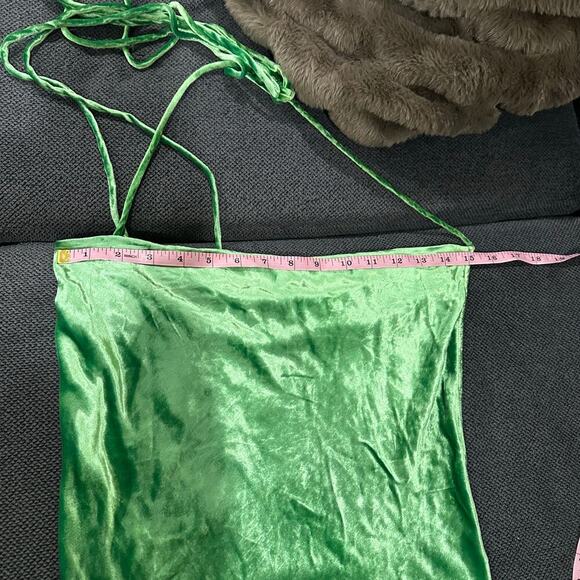 Rat Boa Vaeda Mint Green Velvet Mini Halter Silk Blend Dress Size Small - Picture 10 of 12